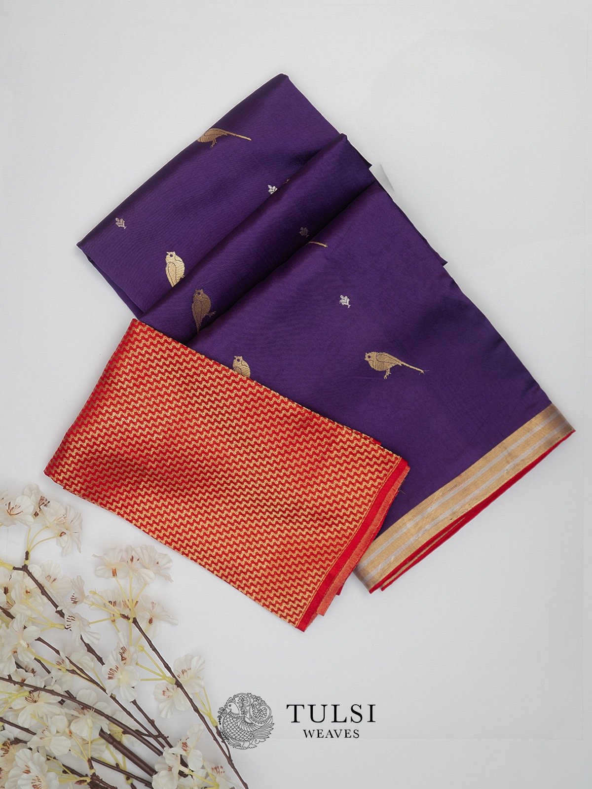 Purple Banarasi Silk saree with red Blouse