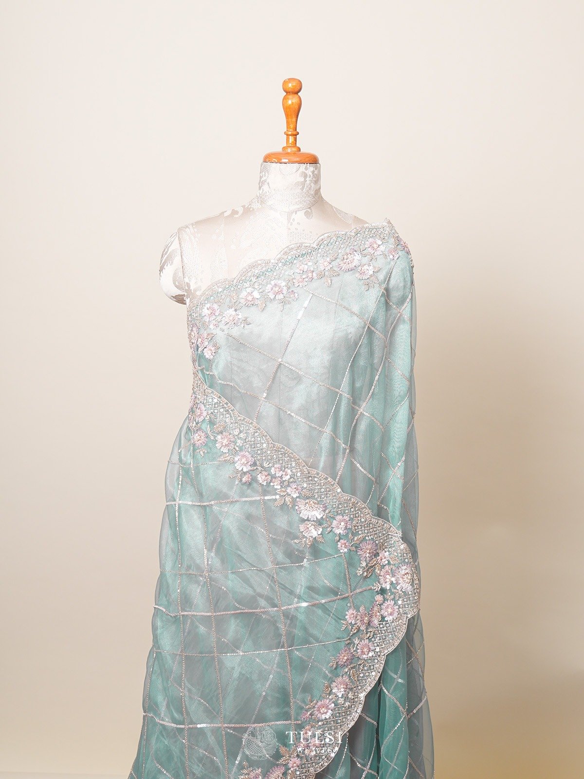 Light Blue Tissue Organza Silk Saree