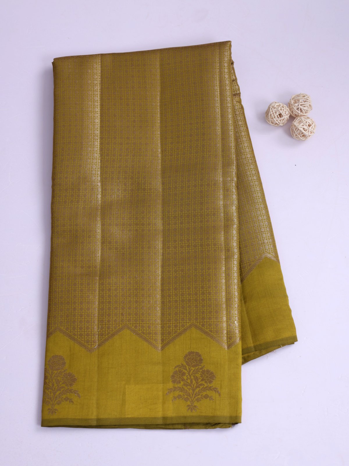 Yellowish Green Zari Brocade Chaniya Silk Saree