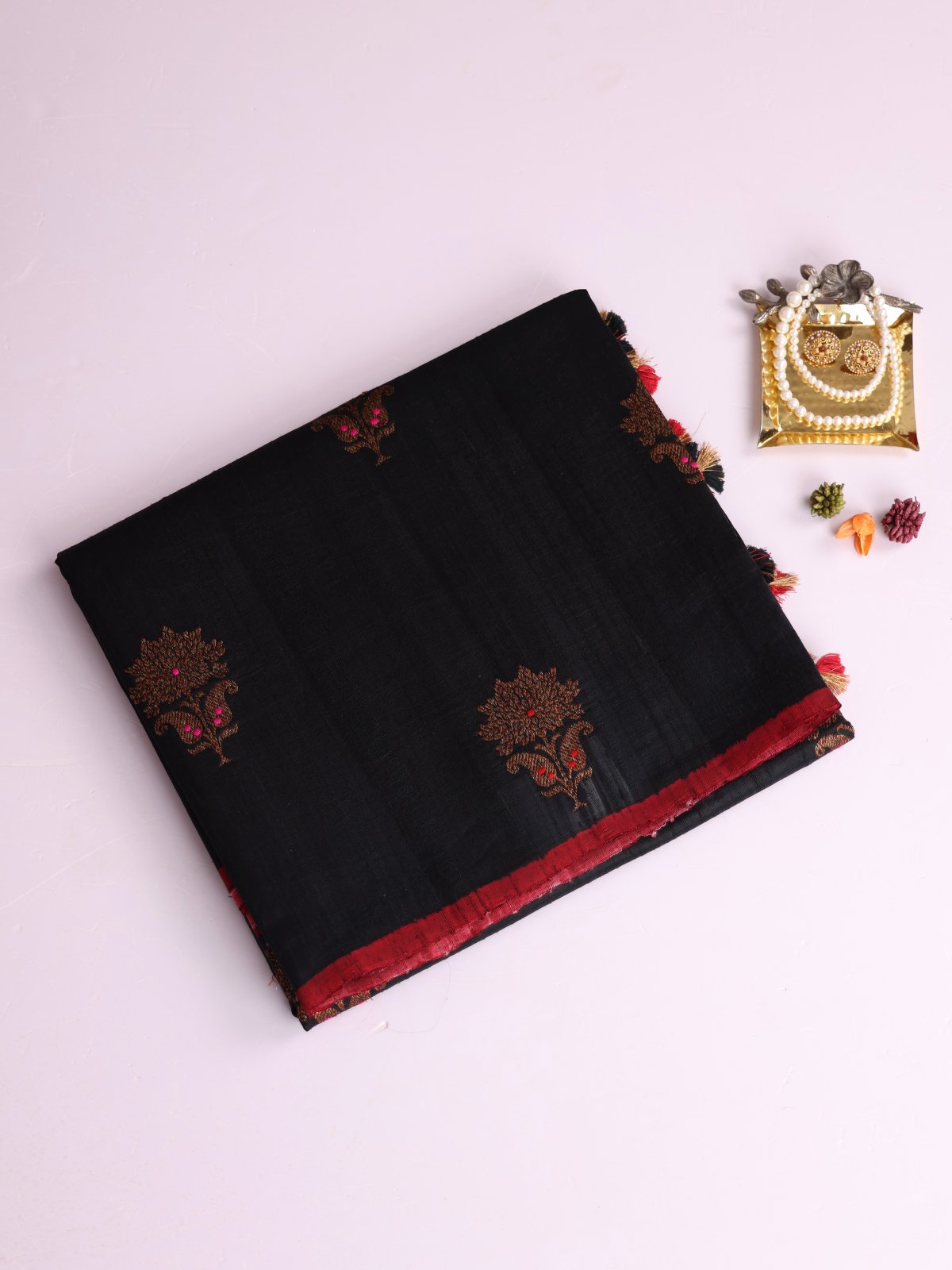 Black Banaras Tussar Silk Saree