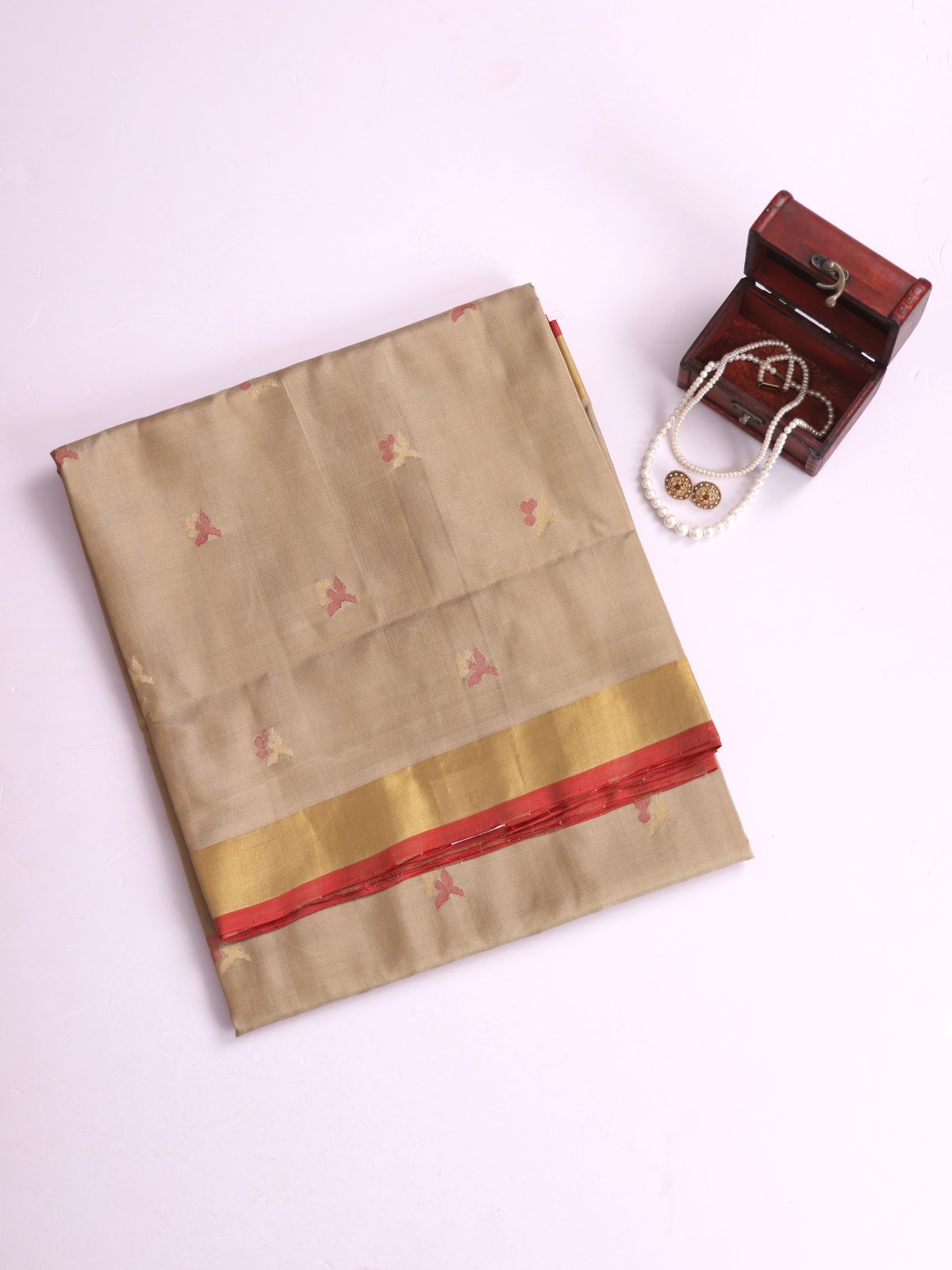 Dark Beige Uppada Silk Saree With Zari Border 