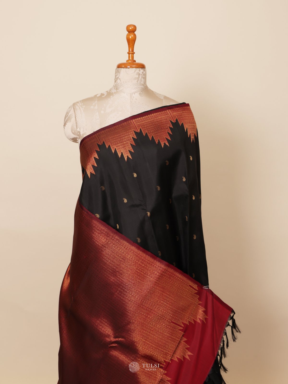 Black Kanjeevaram Silk Saree With Turning Border