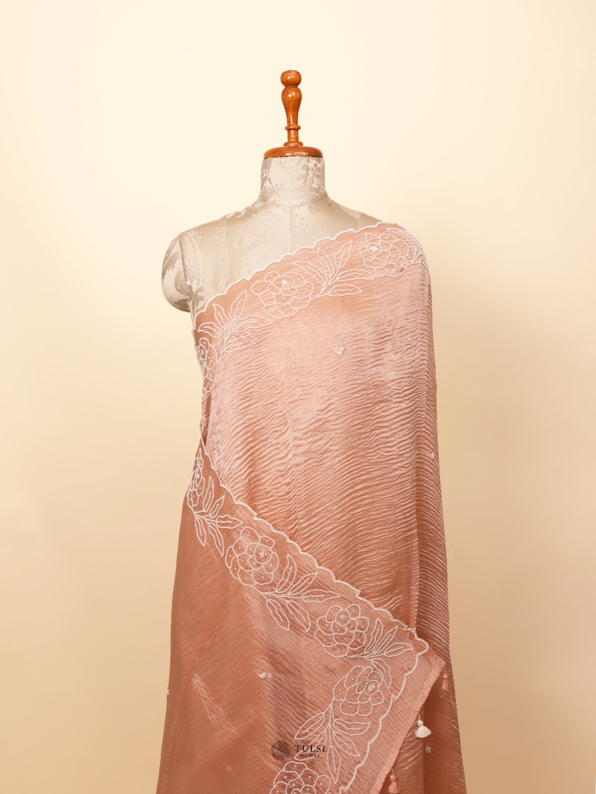 Peach Organza Embroidery Saree
