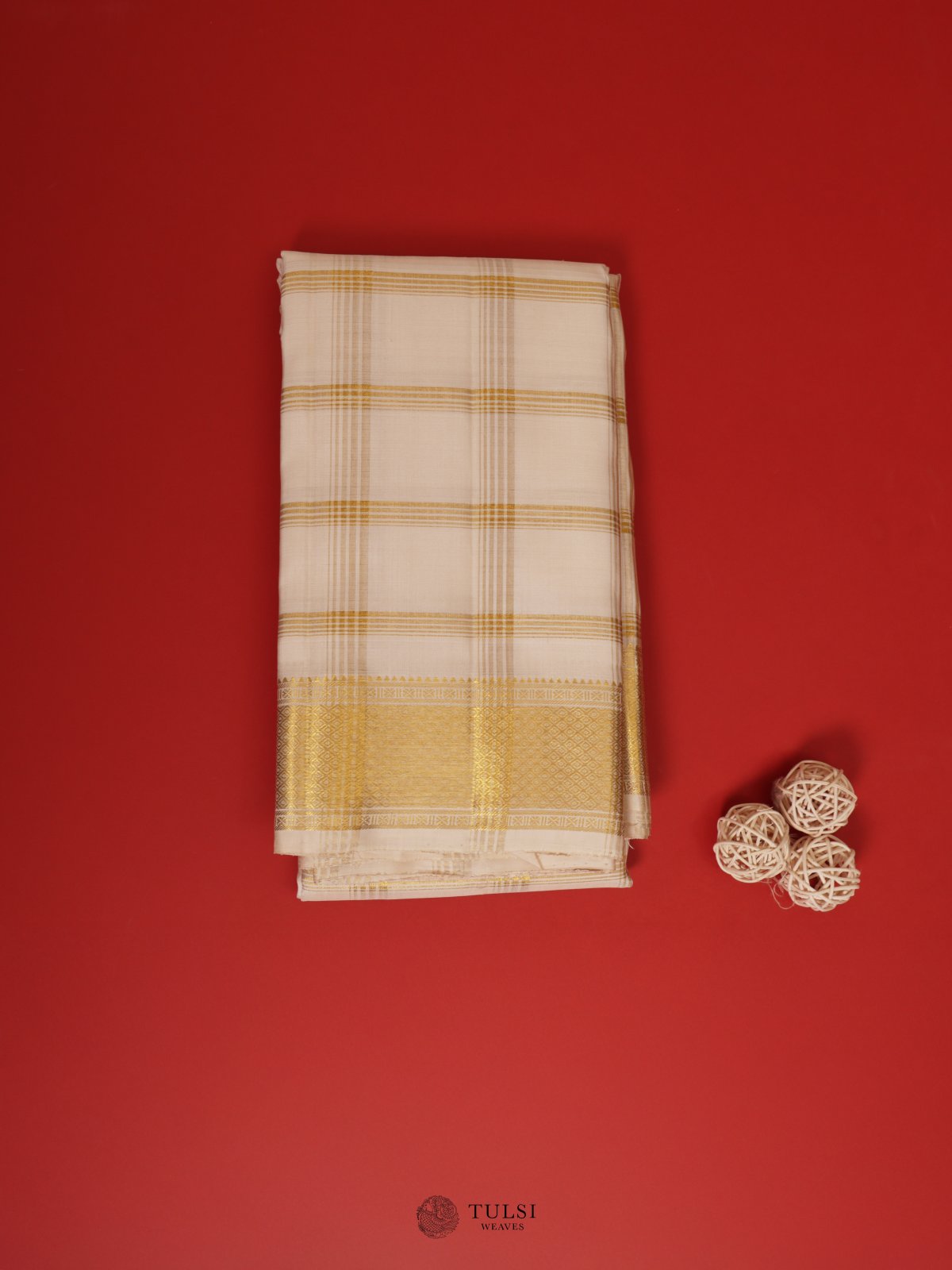 Off White Silk Dhoti and Vasthram with Zari Border
