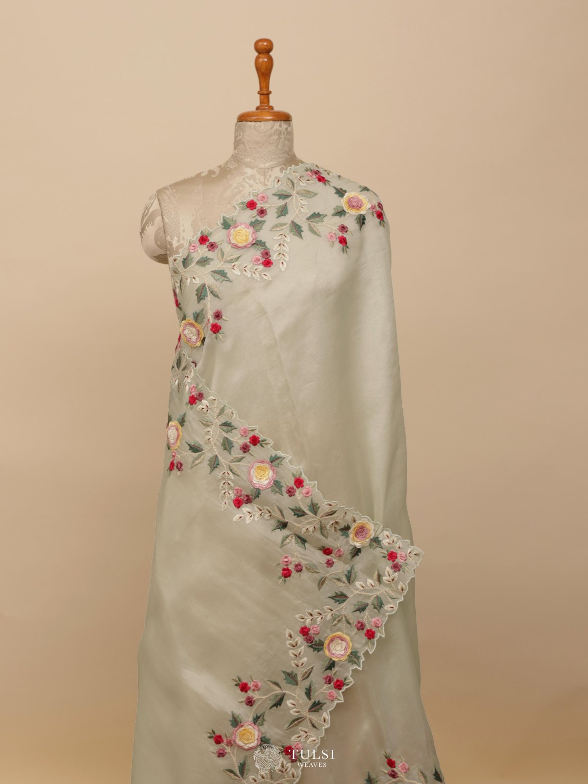 Pastel Green Organza Embroidery Saree