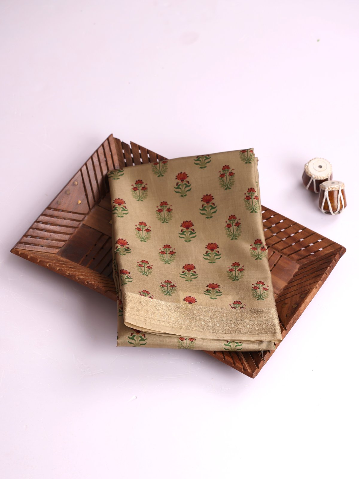 Light Greyish Brown Printed Silk Saree
