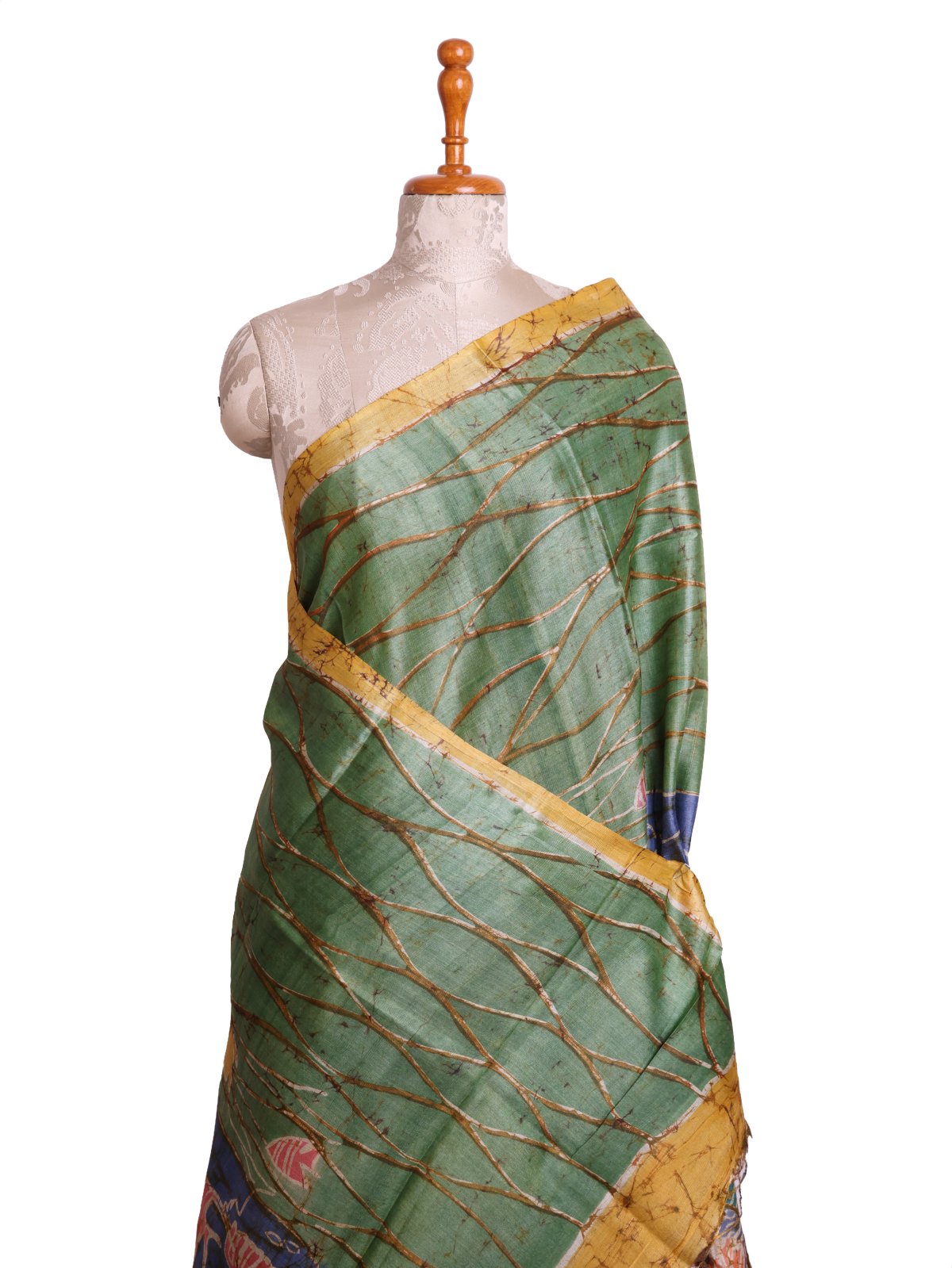 Mint Green Batik Printed Tussar Silk Saree