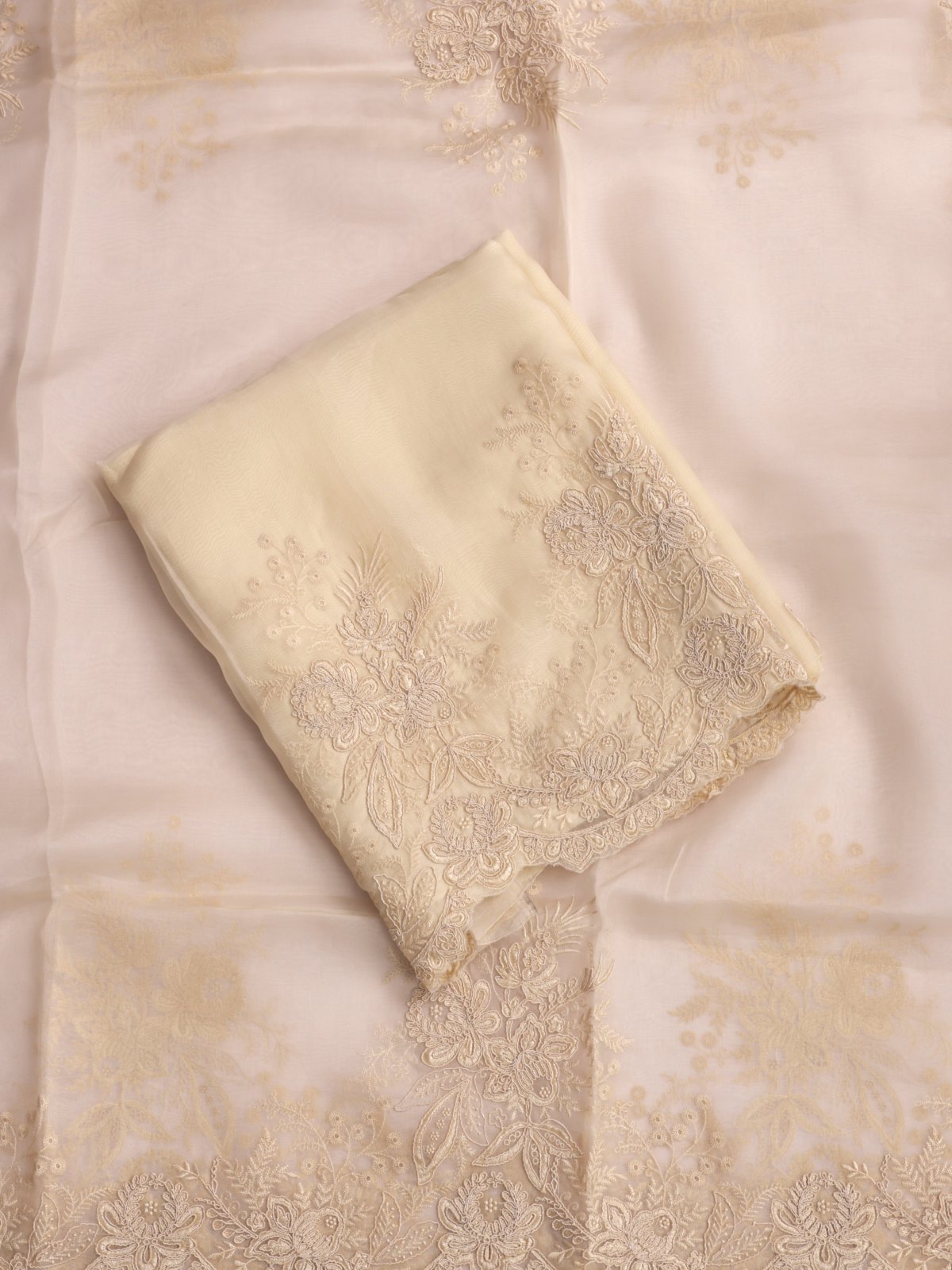 Cream Embroidered Organza Salwar Material