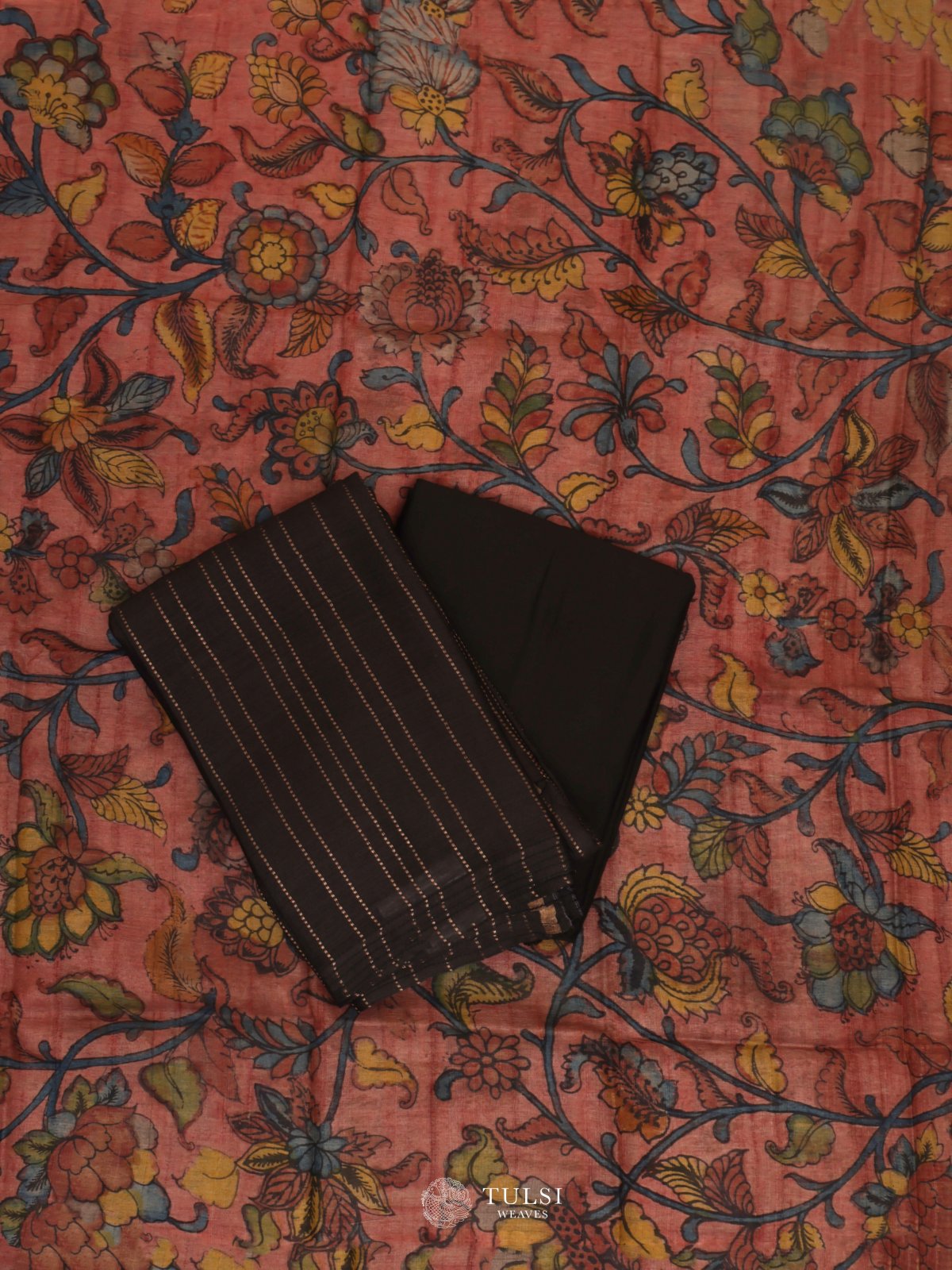 Black Tussar Salwar Material With Kalamkari Dupatta