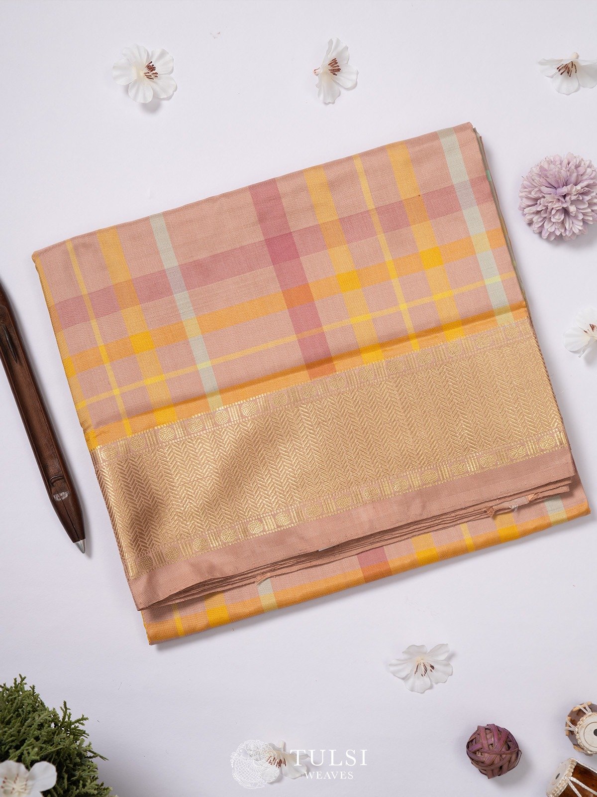 Multicolour Checks Ikat Silk Saree  