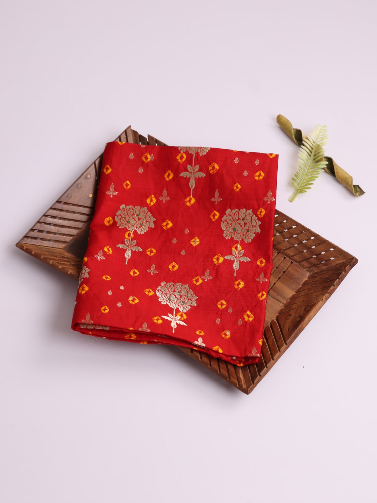 Red Silk Bandhani Blouse With Floral Zari Motifs