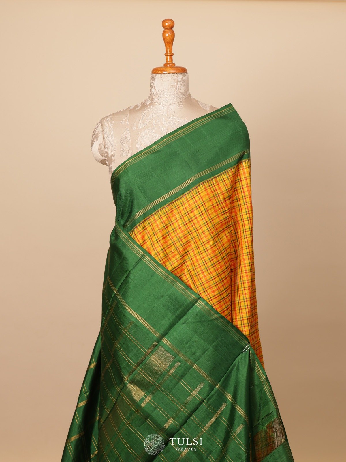 Multi Color Checked Kanjeevaram Silk Saree