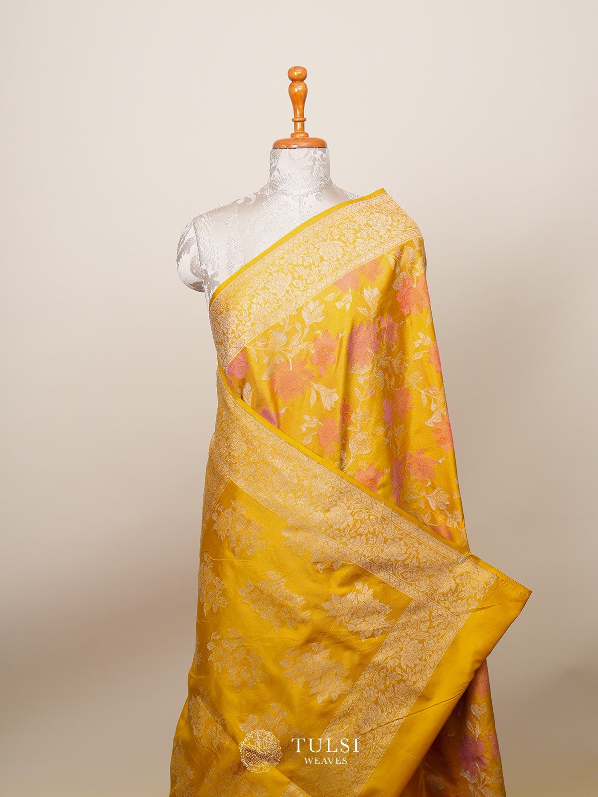 Mustard Banarasi Silk Saree with Self Zari Border