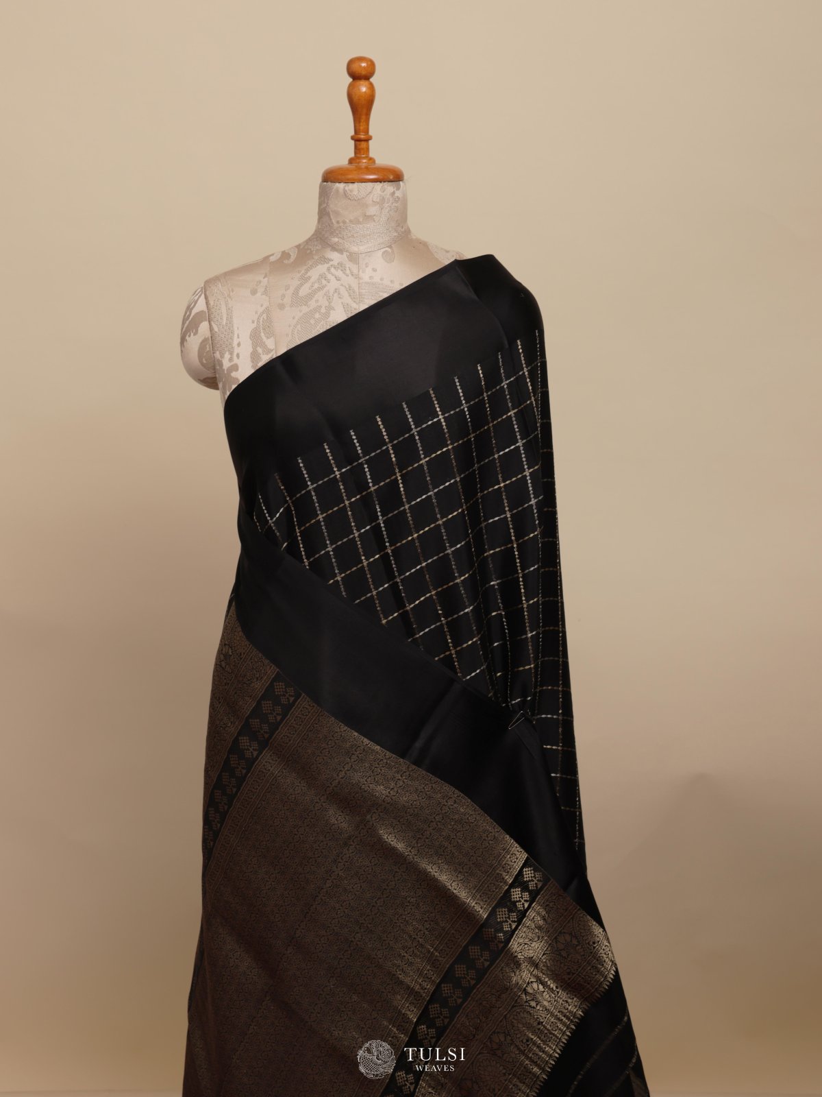 Black Mysore Silk Saree With Satin Border