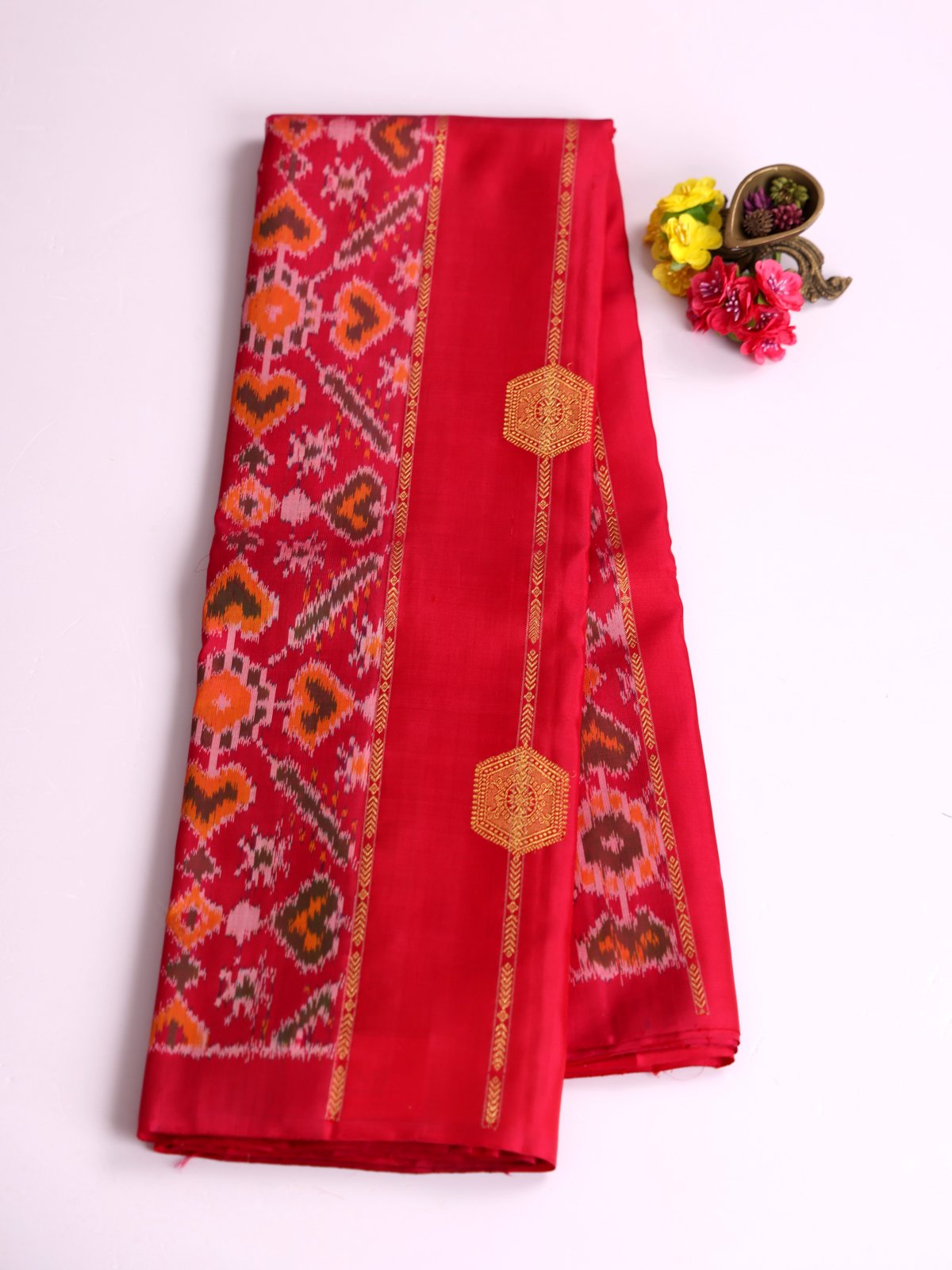 Red Kanjeevaram Ikat Silk Saree