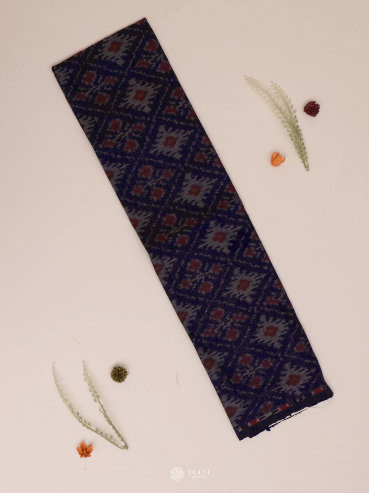 Navy Blue Ikat Raw Silk Blouse