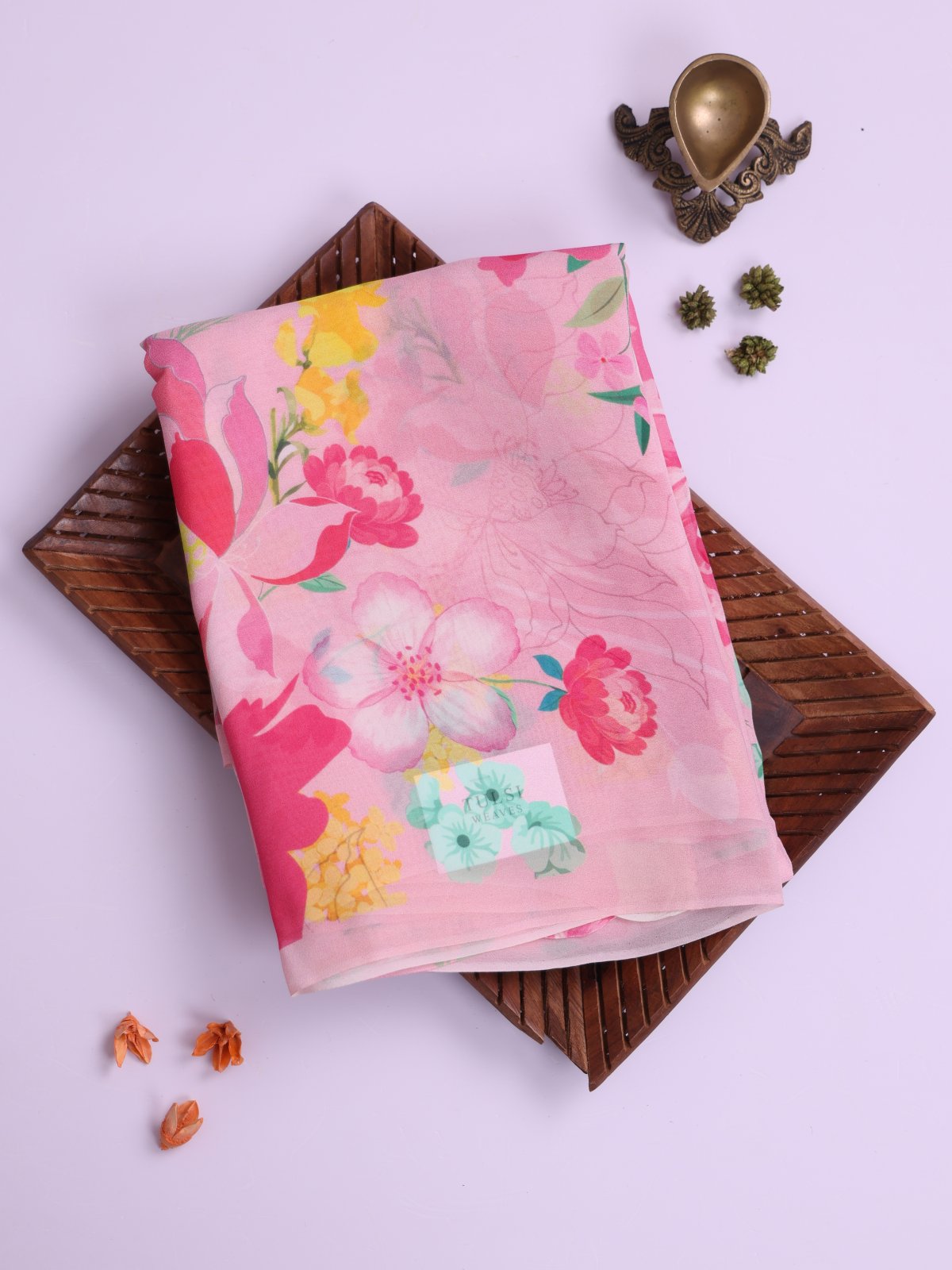 Baby Pink Floral Printed Georgette Silk Saree