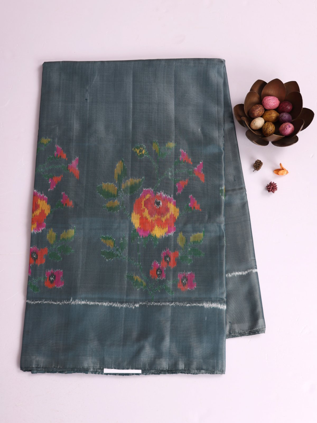Greenish Grey Patola Silk Saree