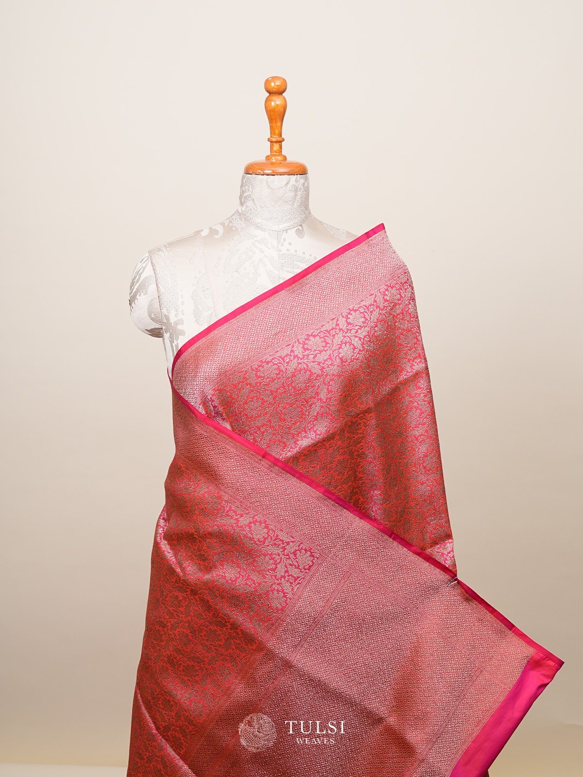 Pink-Orange Banarasi Silk Saree with Self Zari Border