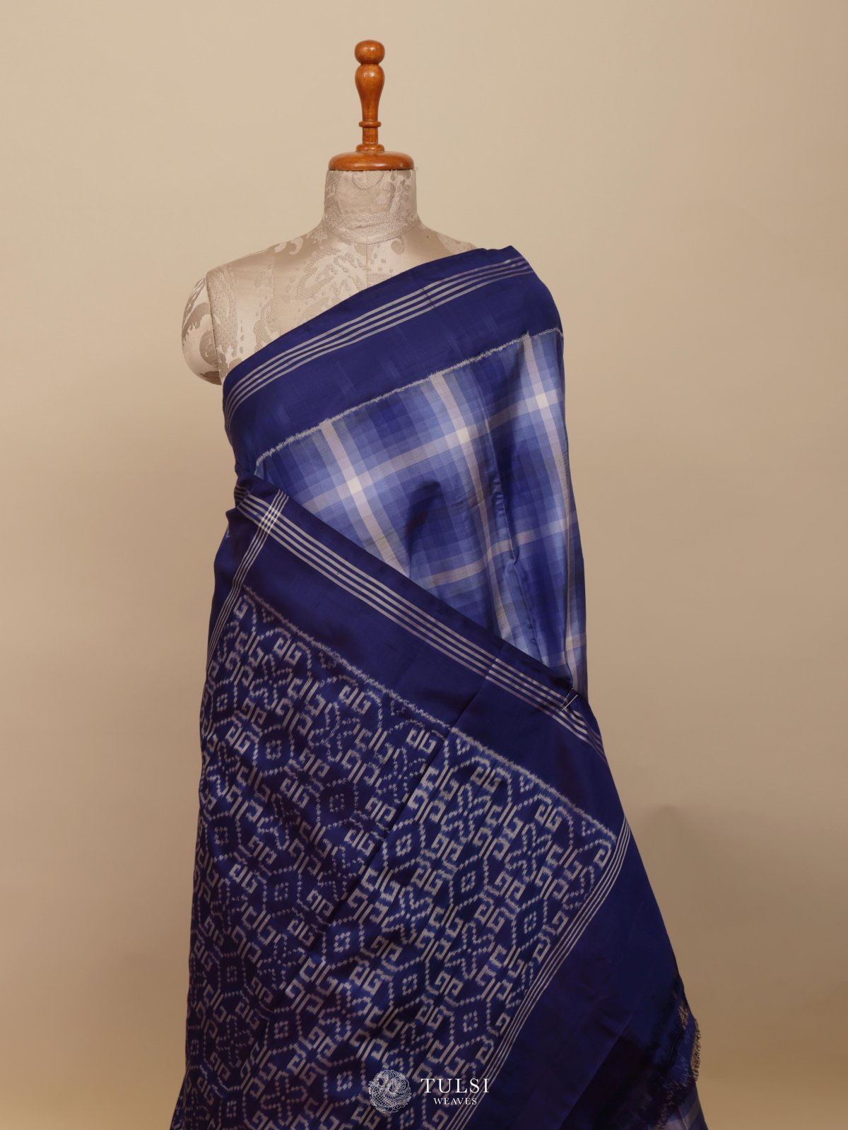 Multi Color Checked Ikat Silk Saree