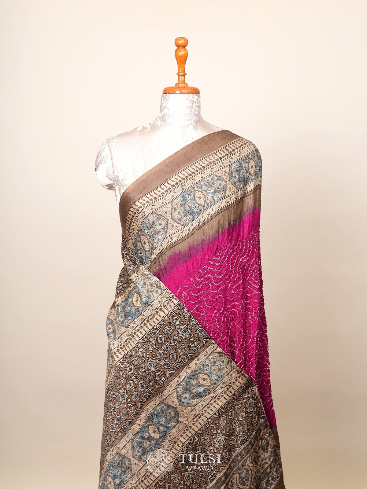 Pink Bandhini Silk Saree