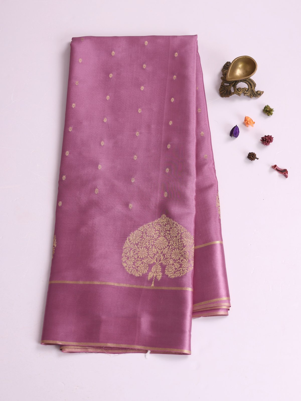 Mauve Mysore Silk Saree With Satin Border