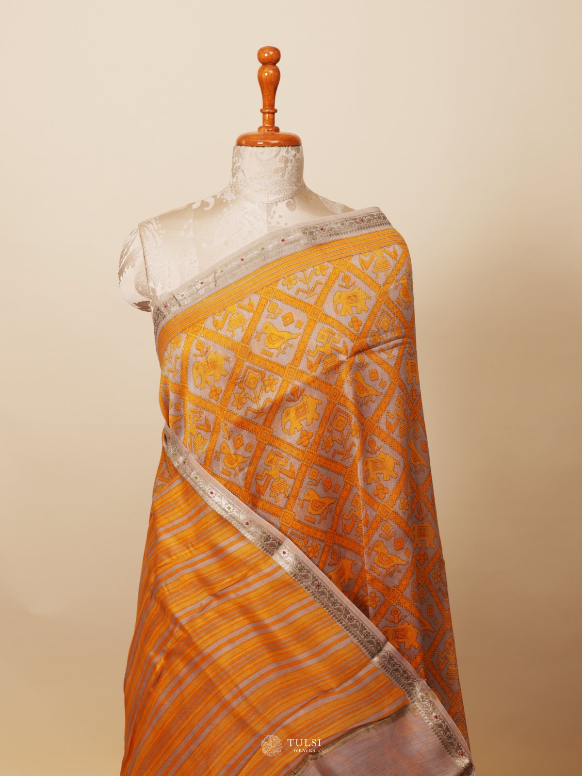 Grey Printed Chanderi Silk Saree