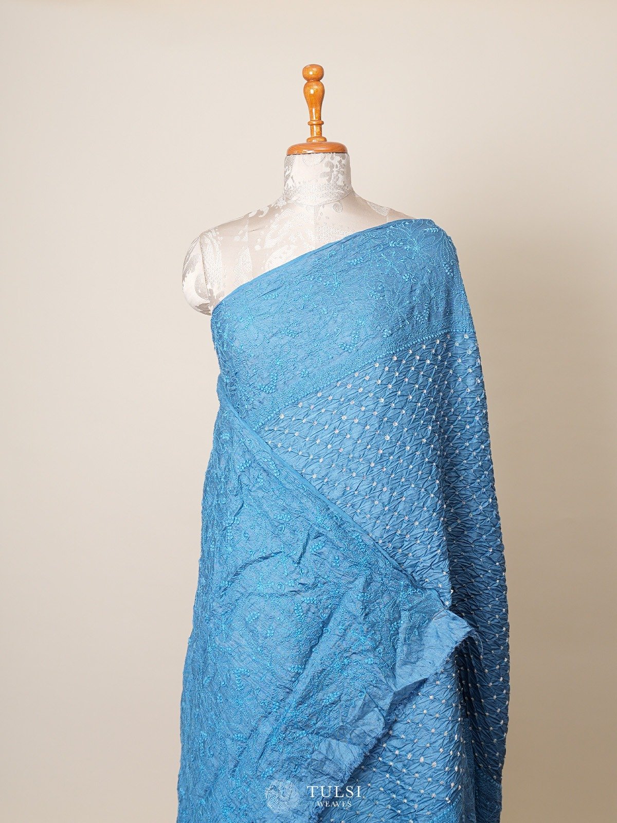 Bluish Grey Bandhini Tussar Silk Saree