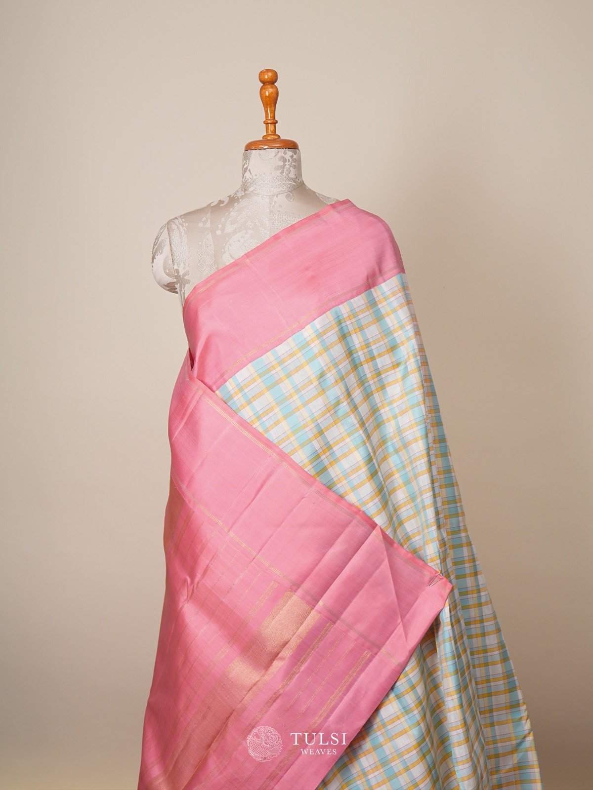 Multi Color Linen Kanjeevaram Silk Saree