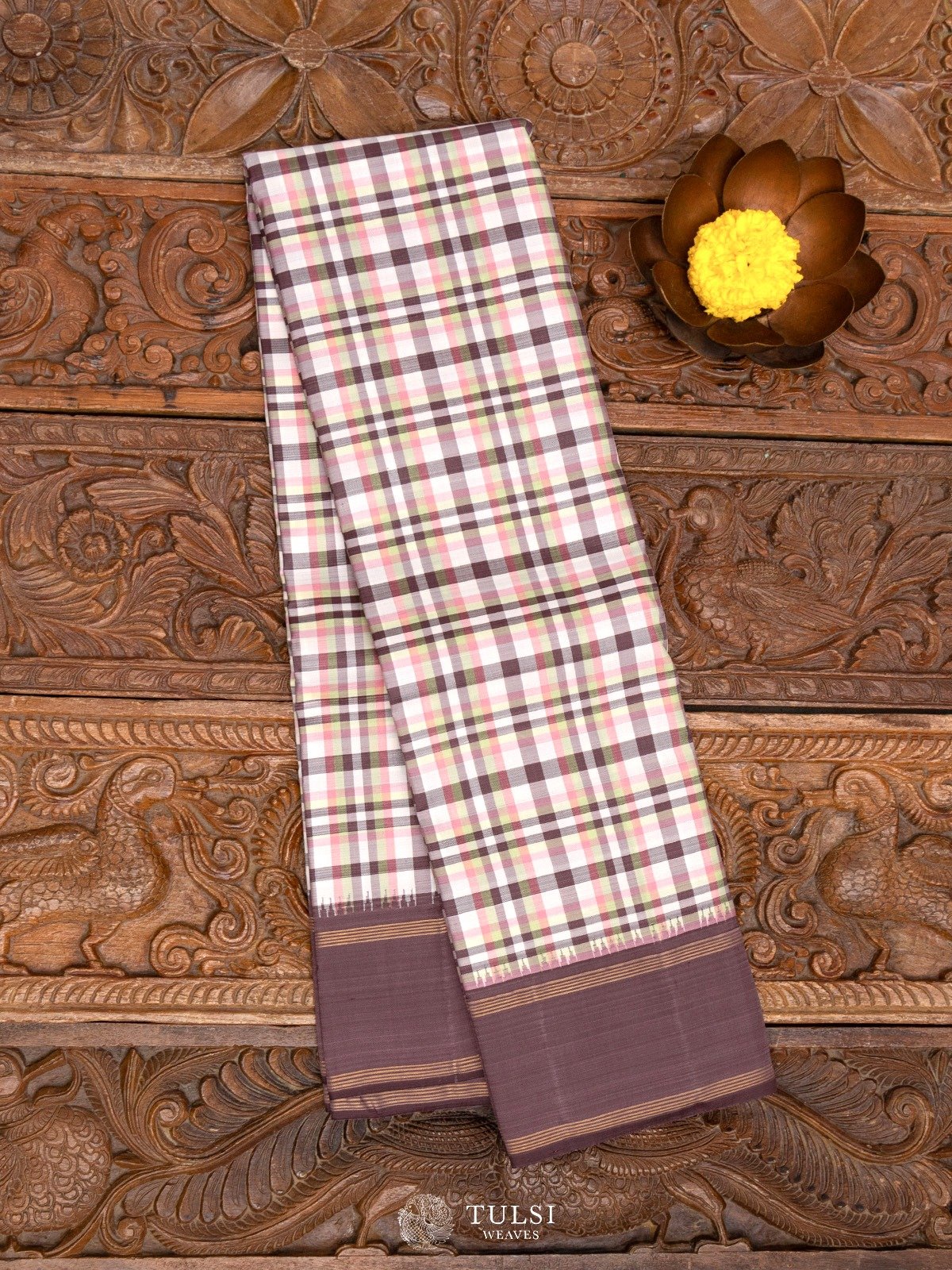 Multi Color Checked Kanjeevaram Silk Saree