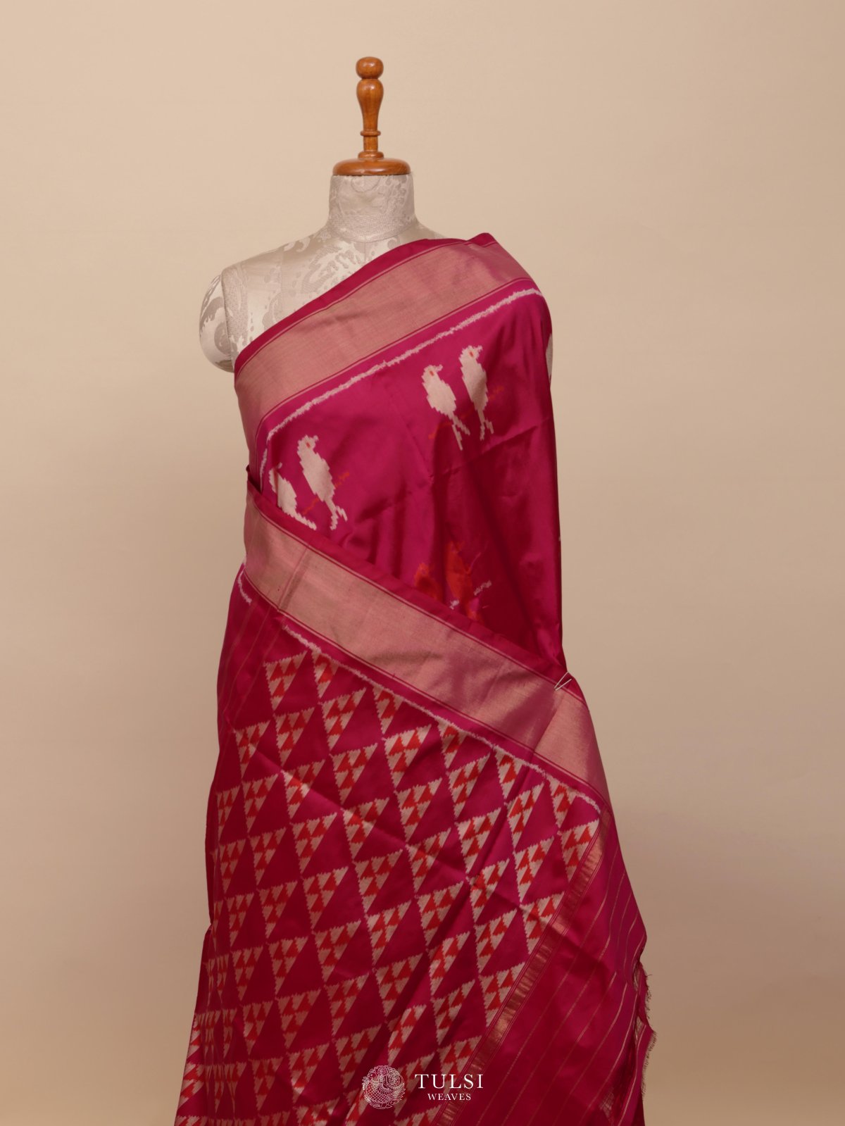 Rani Pink Ikat Silk Saree