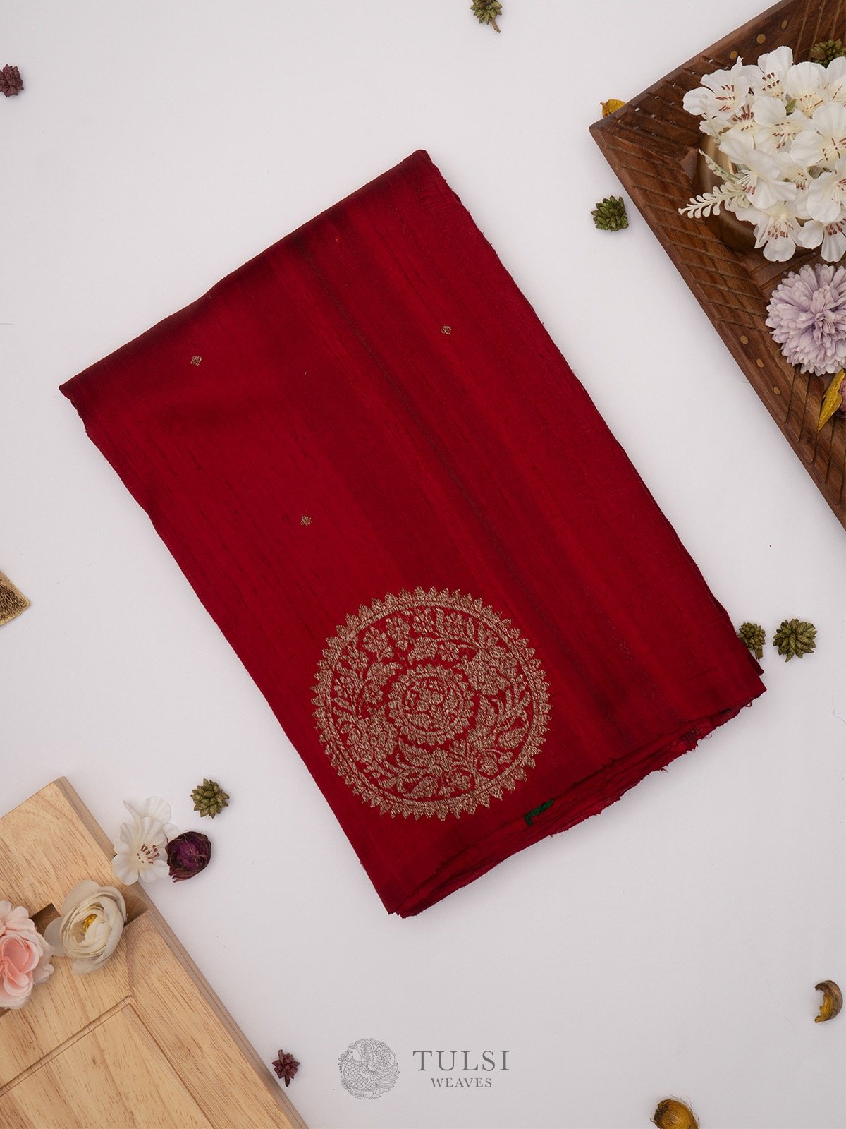 Red Banarasi Tussar Silk Saree