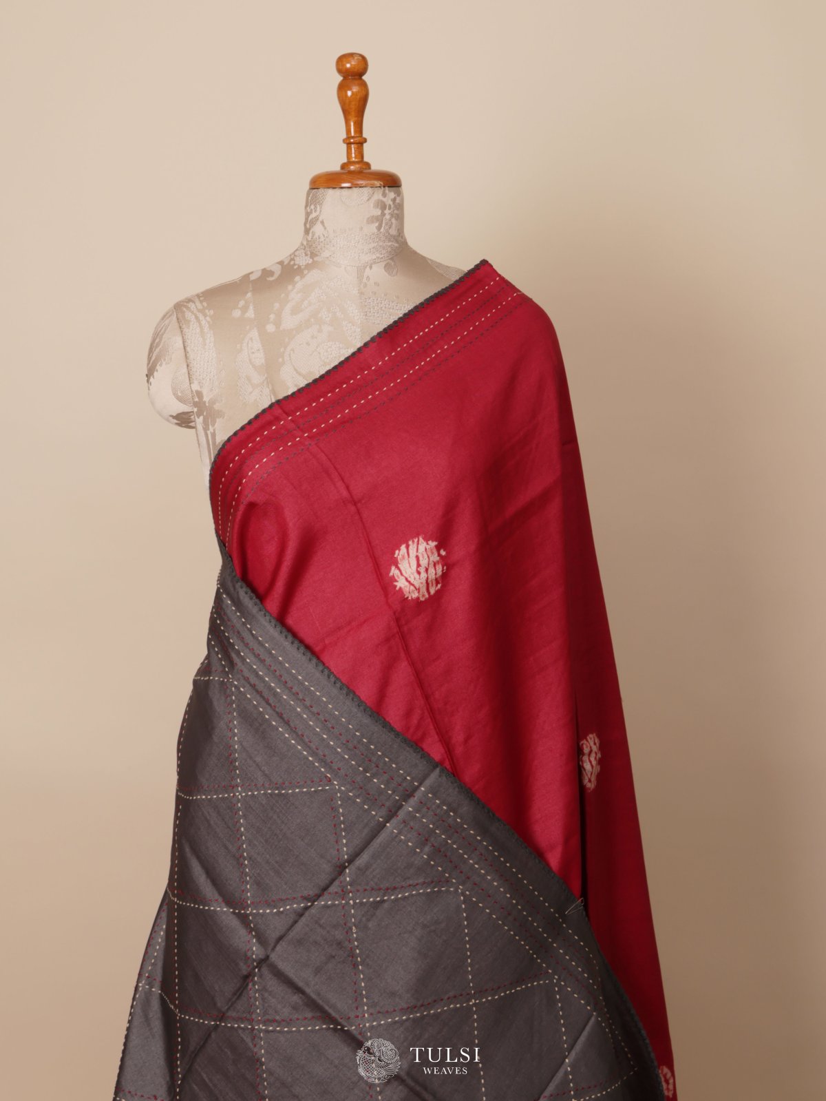 Reddish Pink Shibori Tussar Silk Saree