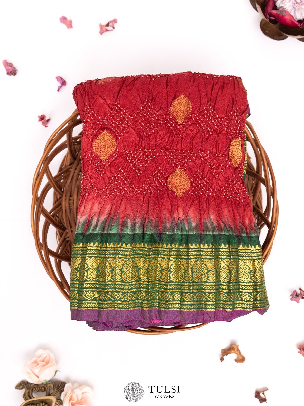 Maroon Gadwal Silk Saree with Bandhini 