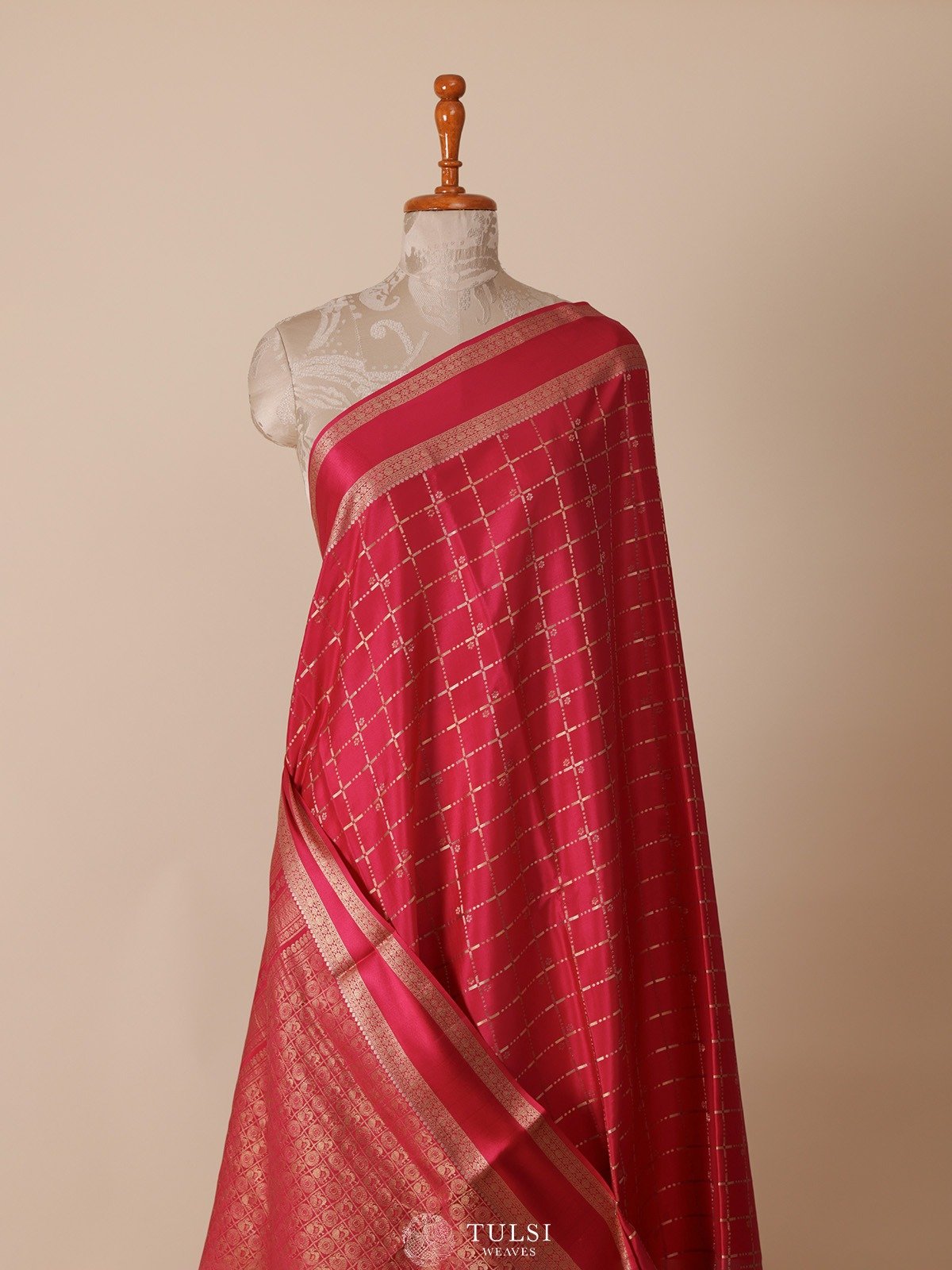 Dark Pink Mysore Silk Saree with Rettapet Border