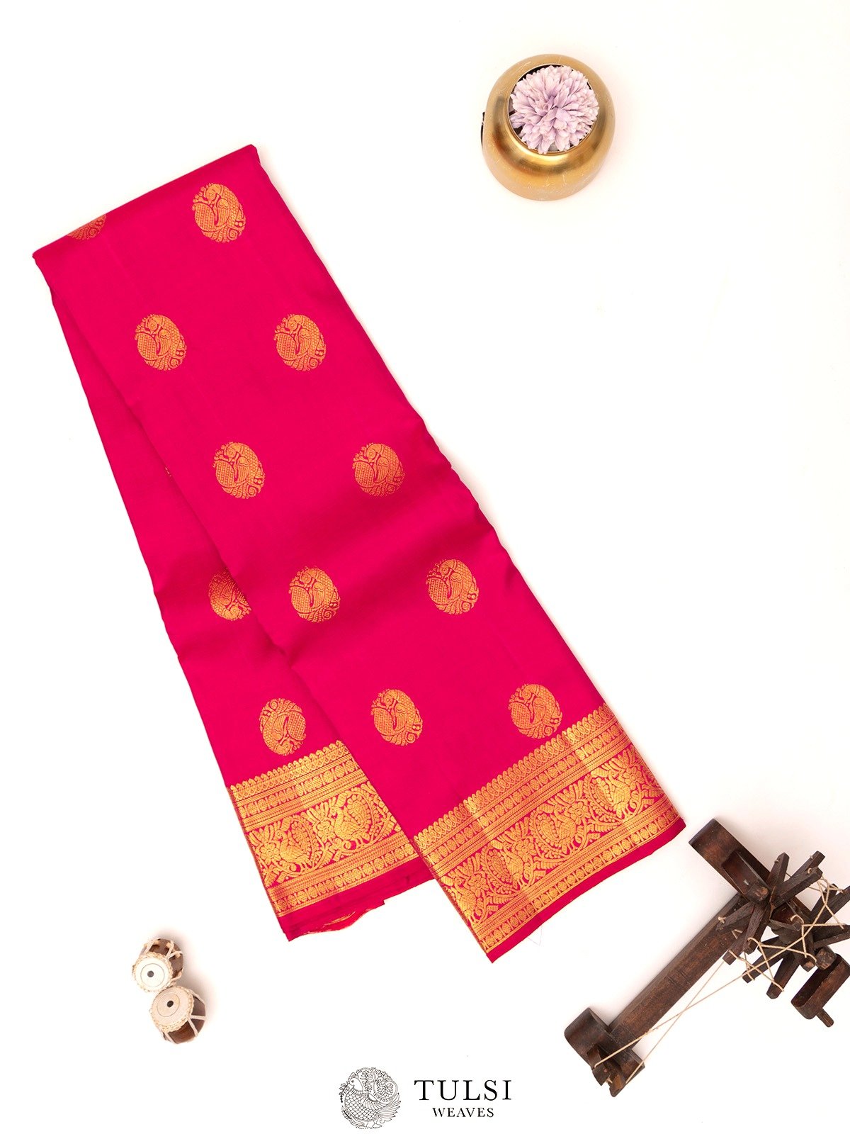 Reddish Pink Kanjeevaram Silk Saree with Self Border