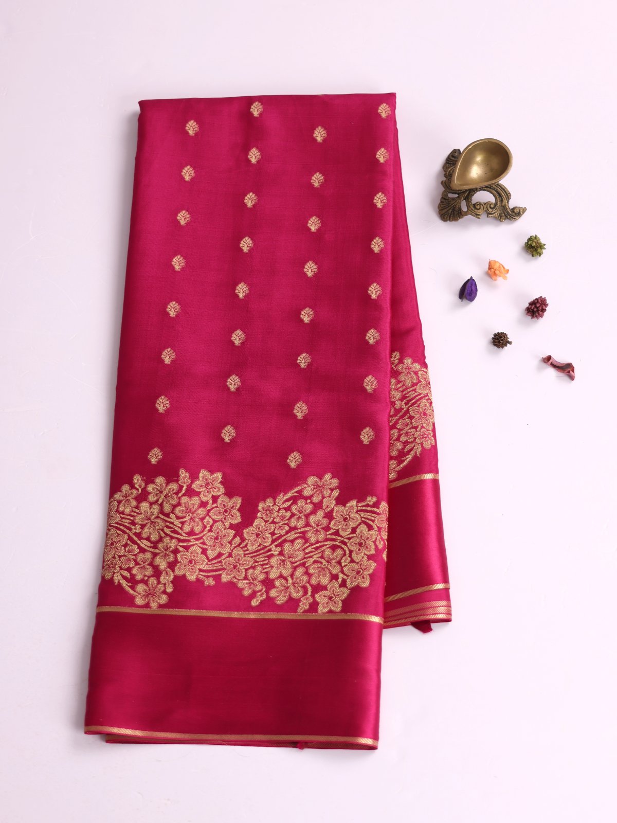 Rani Pink Mysore Silk Saree With Satin Border