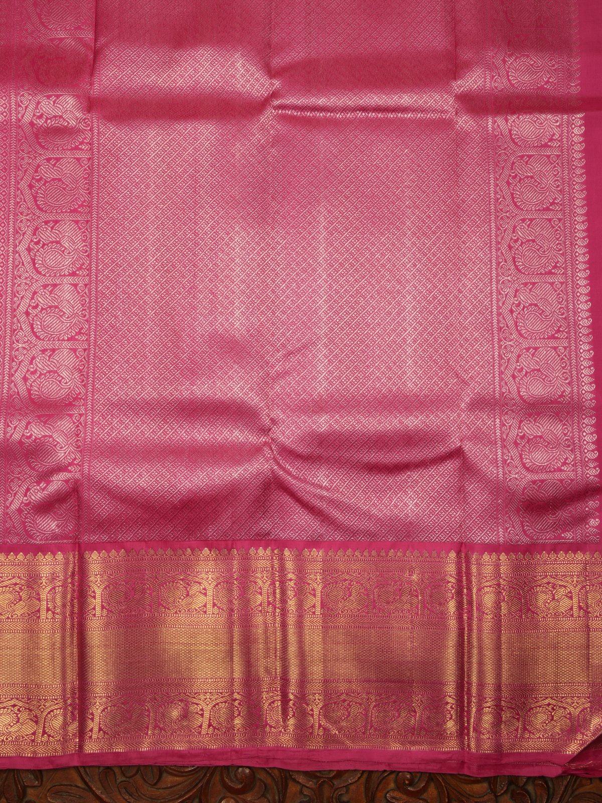 Mustard Yellow Kanjeevaram Silk Saree With Pink Zari Border