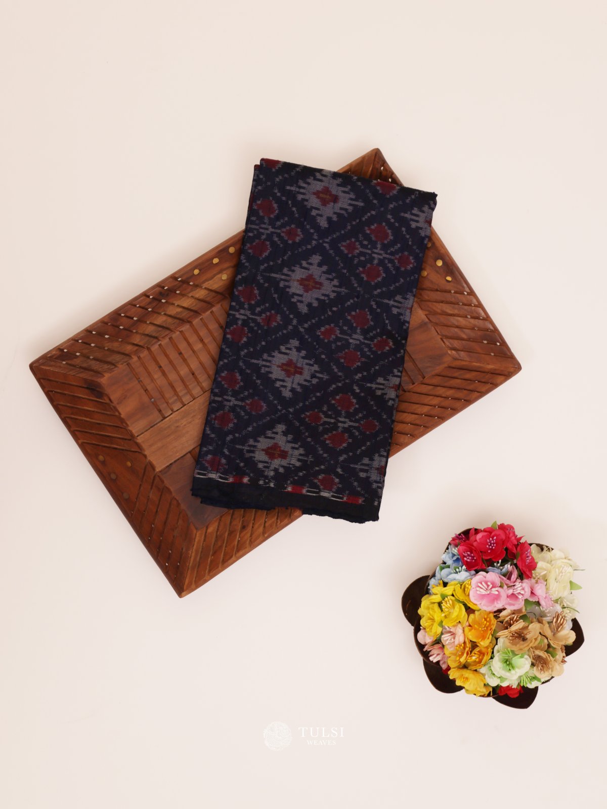 Dark Blue Ikat Raw Silk Blouse