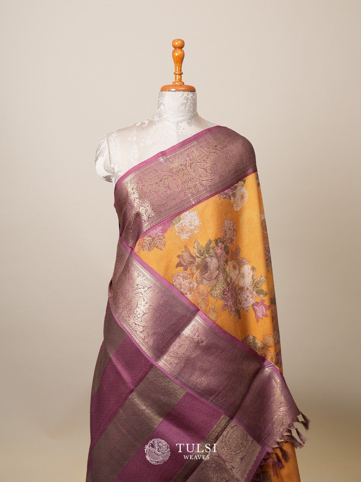 Mustard Kota Kanjeevaram Silk Saree