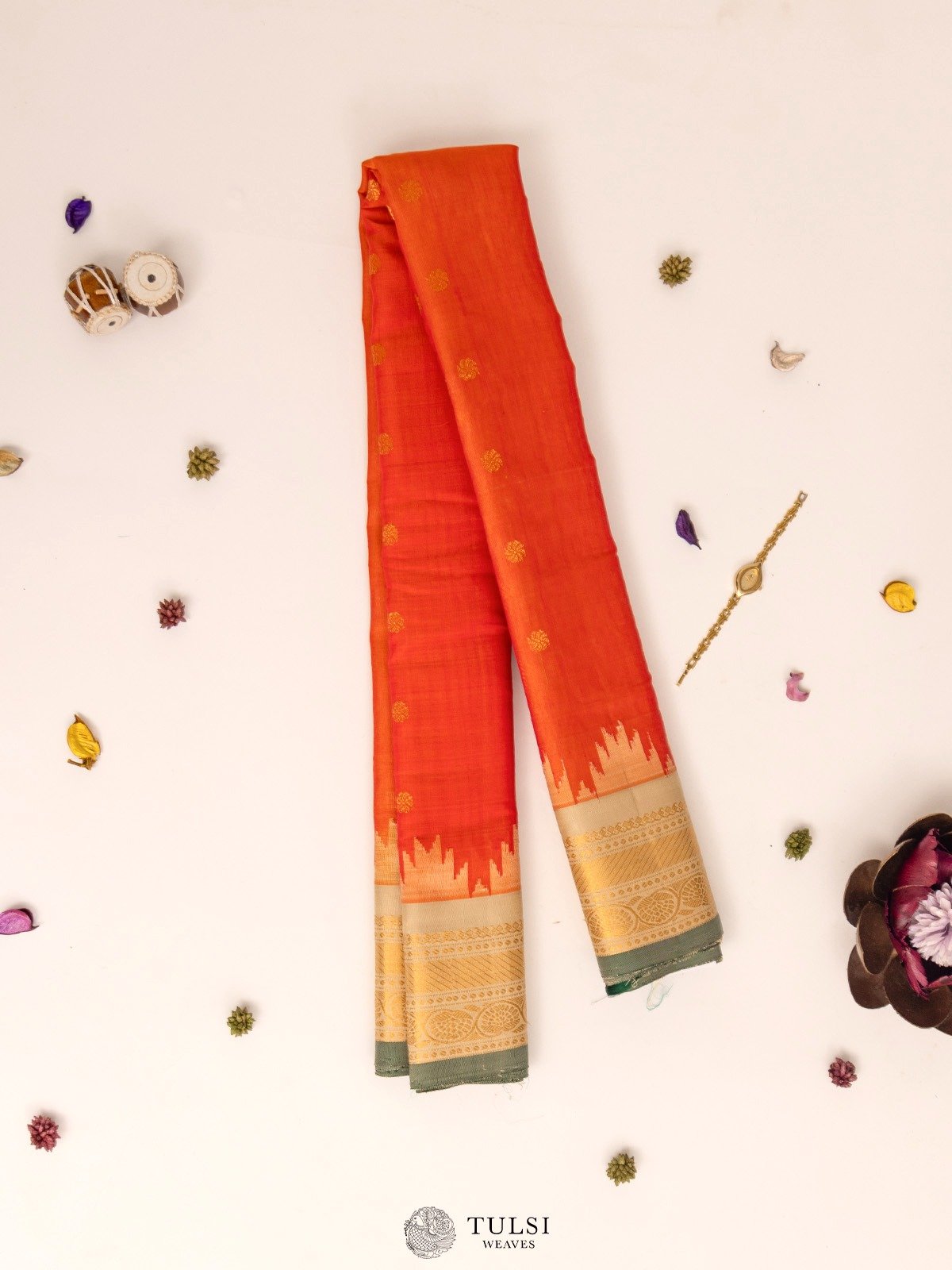 Orange Gadwal Silk Saree