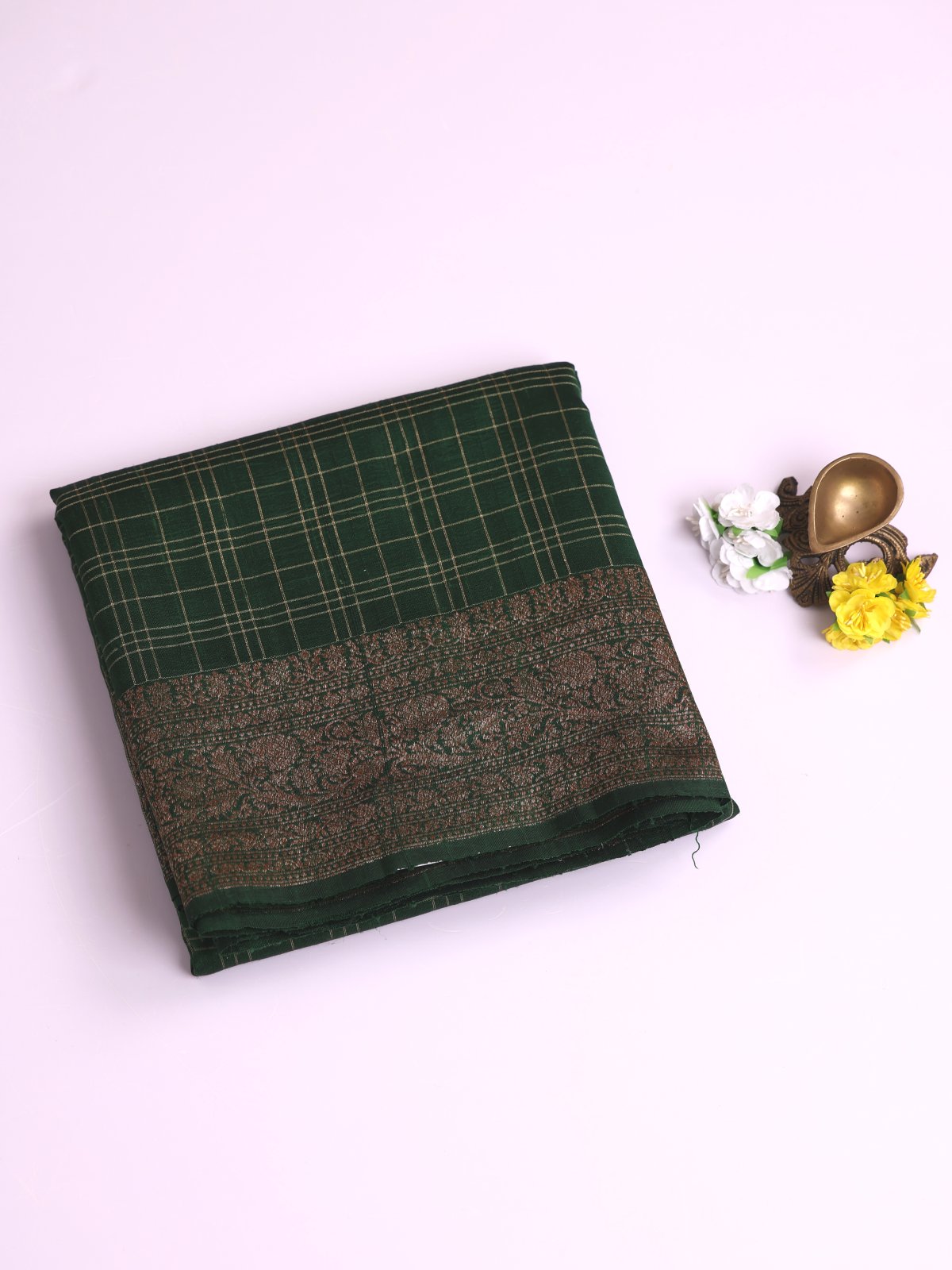 Green Checked Banaras Tussar Silk Saree