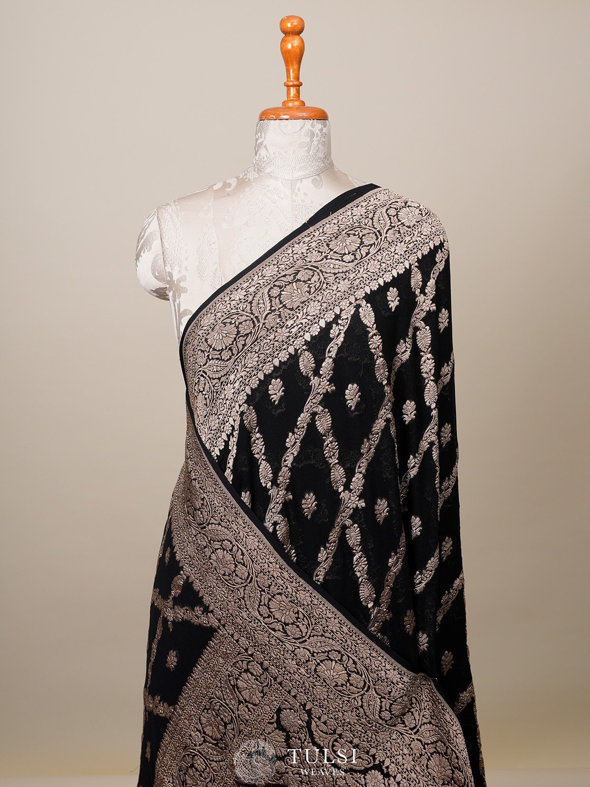 Black Georgette Banaras Silk Saree 