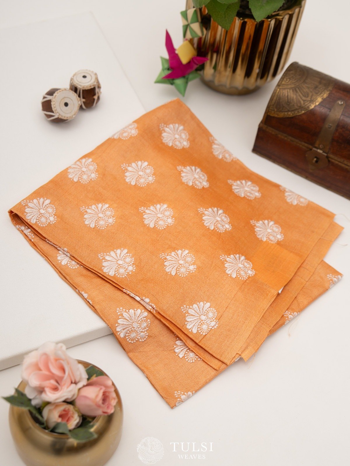 Orange Tussar Silk Embroidered Blouse