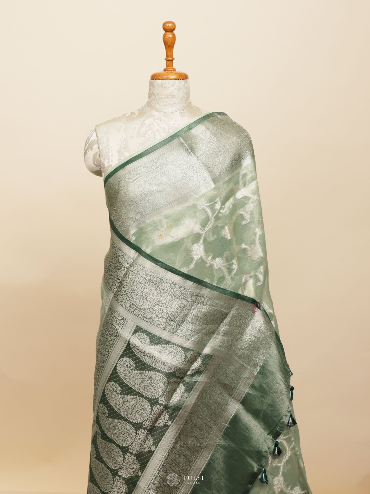 Light Green Tissue Organza Silk Saree