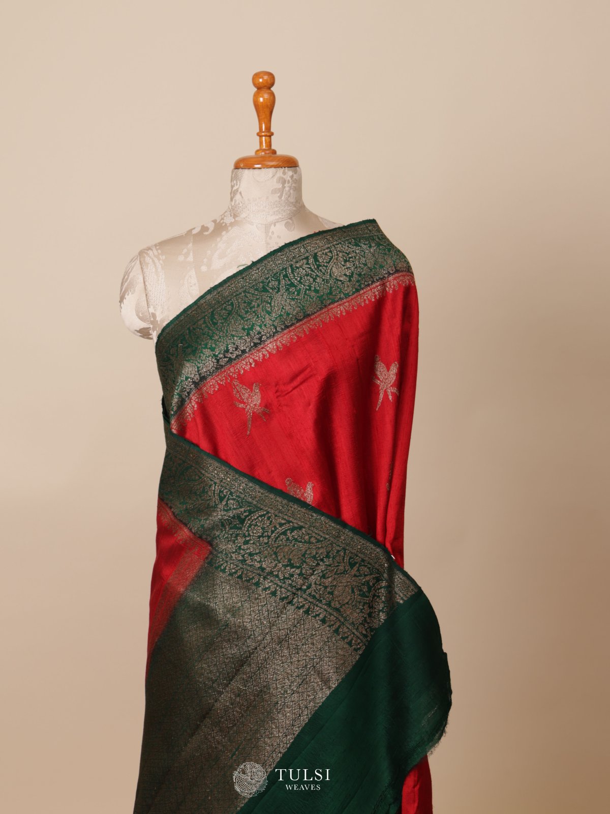 Red Banaras Tussar Silk Saree