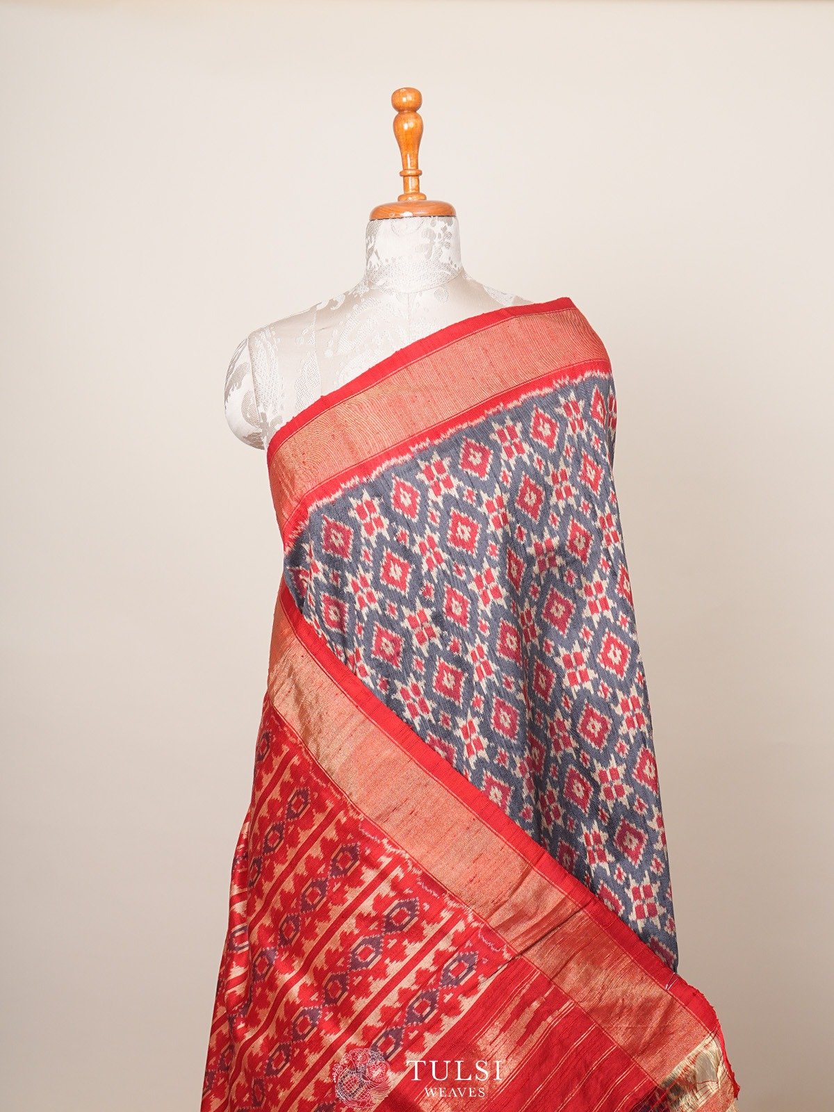 Grey Ikat Raw Silk Saree
