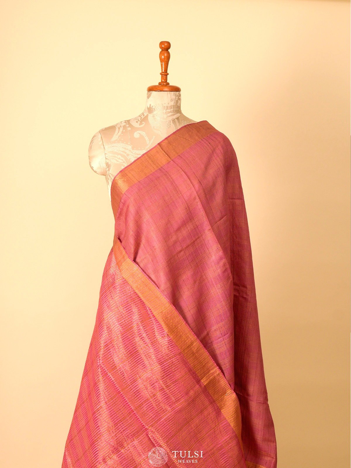 Dusty Pink Tussar Silk Saree