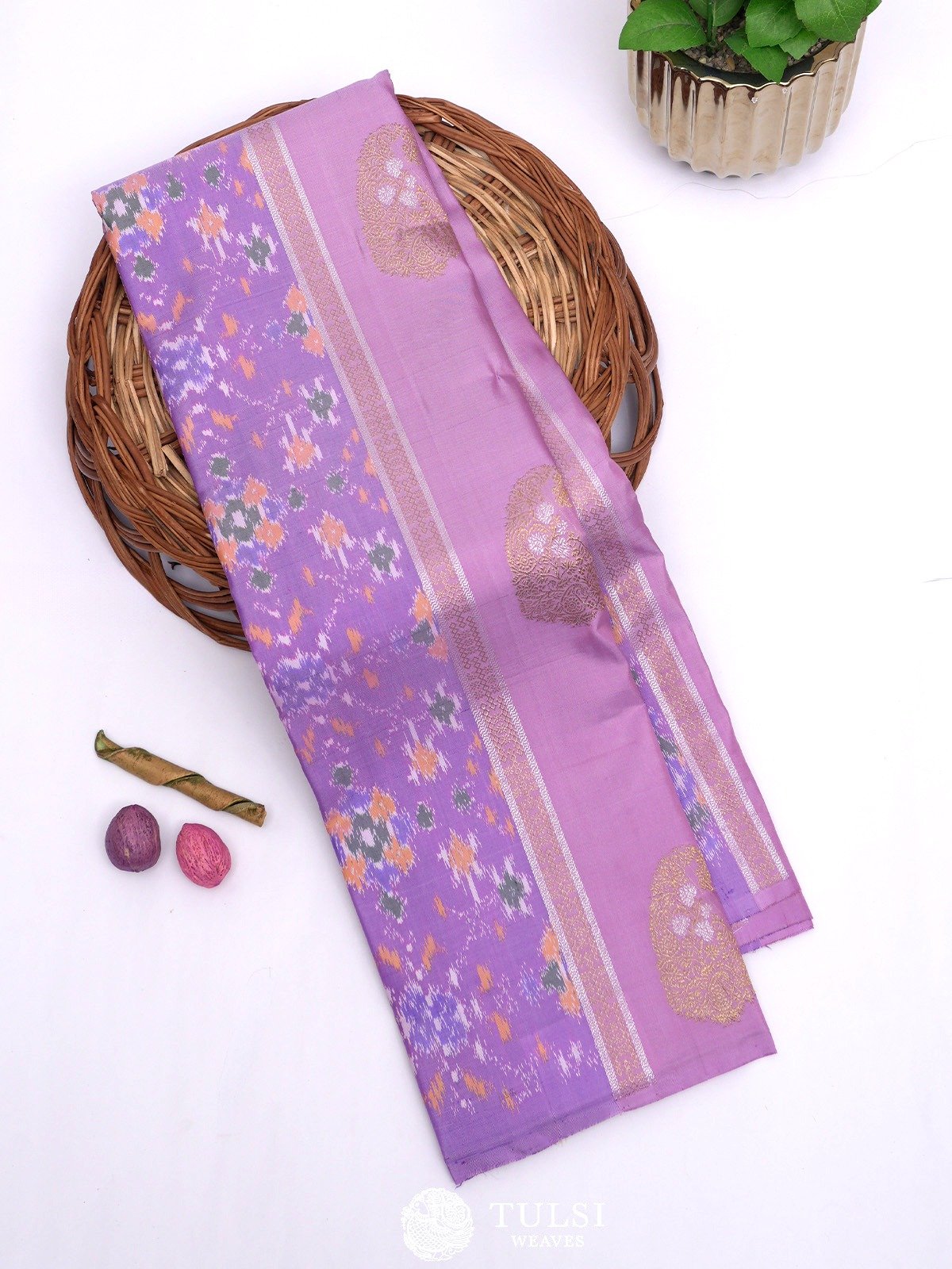 Lavender Kanjeevaram Ikat Silk Saree