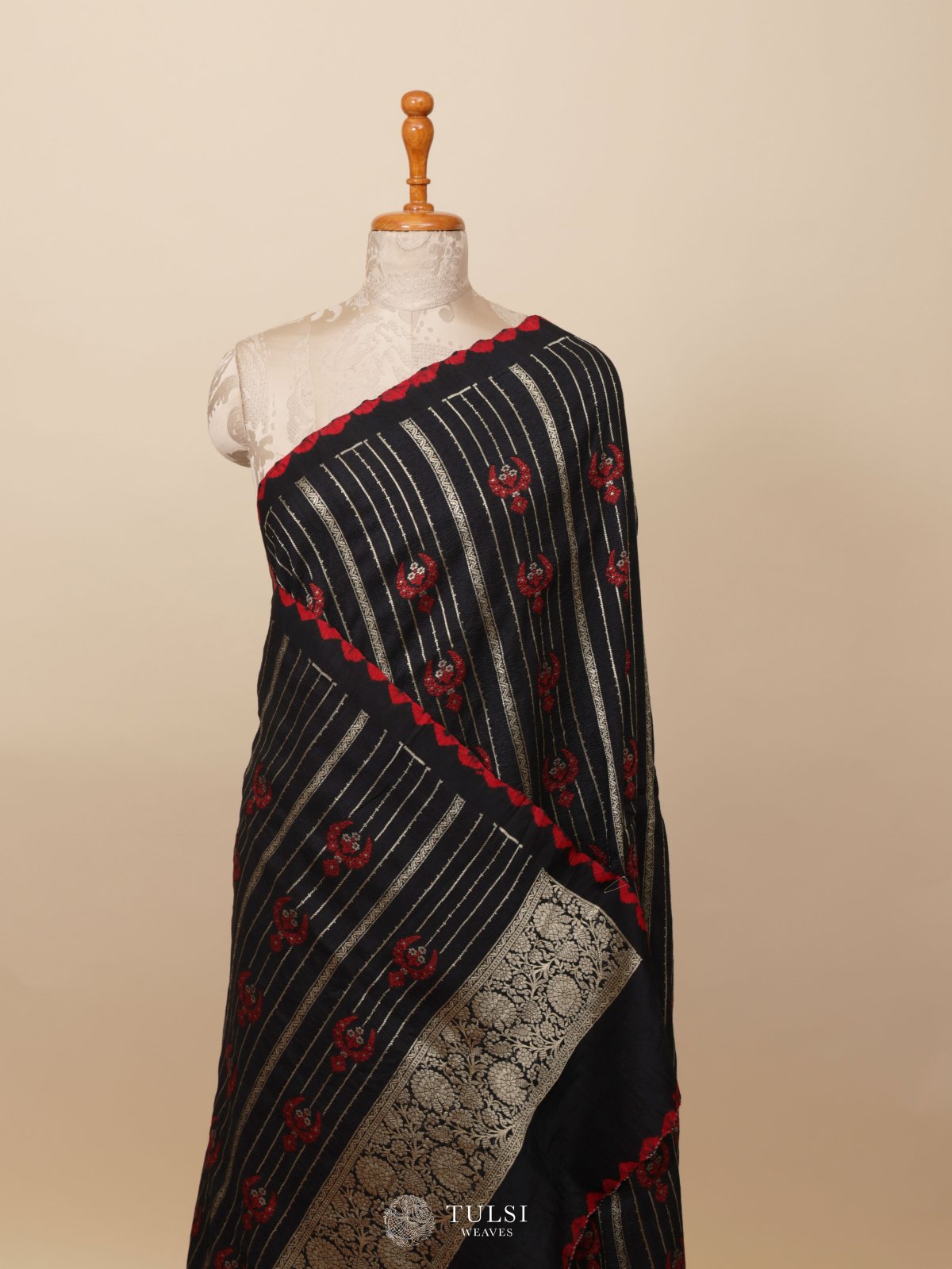Black Banaras Tussar Georgette Silk Saree